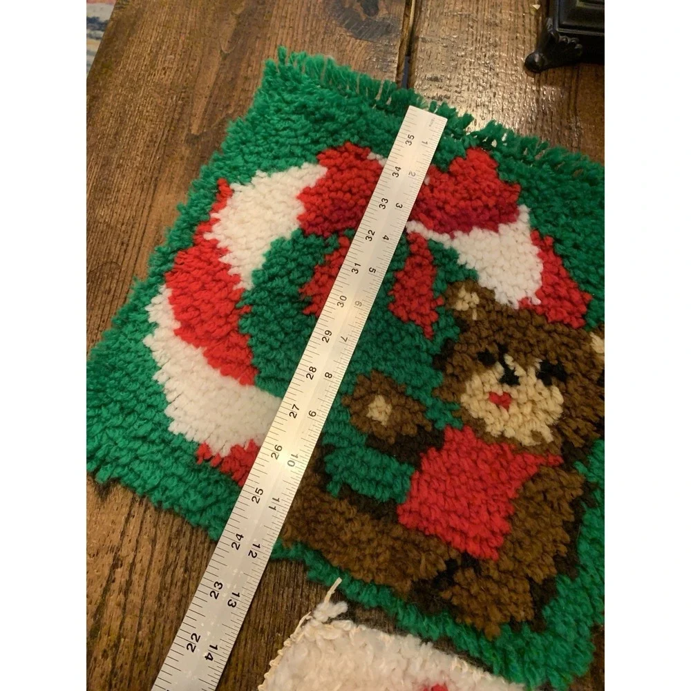 Adorable Vintage Christmas Latch Hook Set Of 3  Wall Hanging Bears  12x12